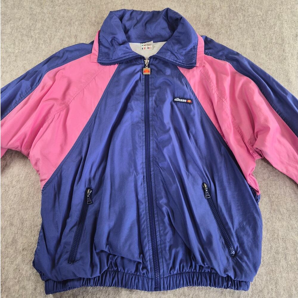 ELLESSE VINTAGE RETRO BLUE/PINK COLORBLOCK WINDBREAKER JACKET SIZE M